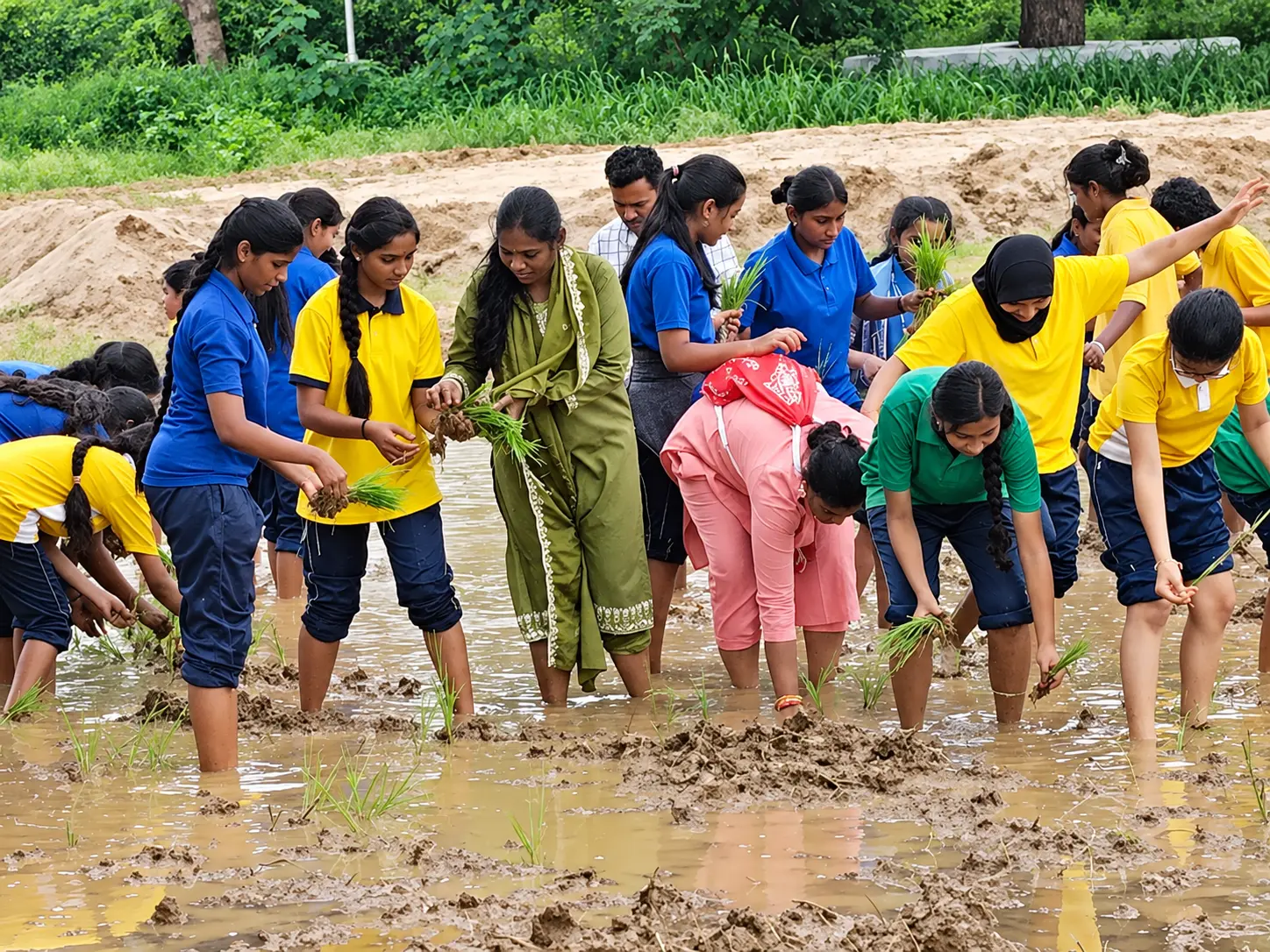 Students getting hands-on experience in the campus fields